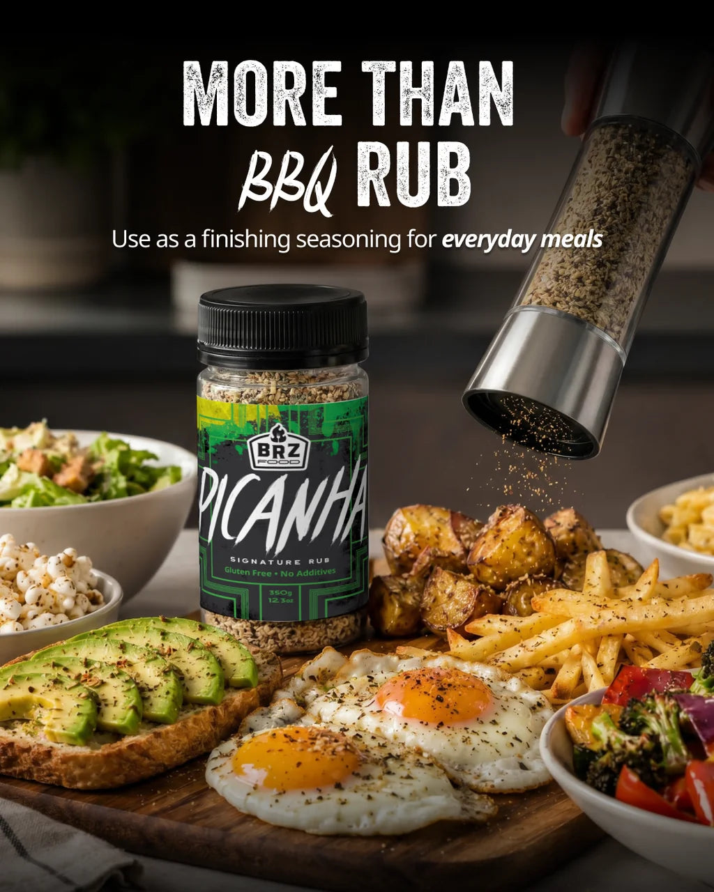 BRZ Food Picanha Seasoning featuring coarse rock salt and South American spice blend for premium steak seasoning.