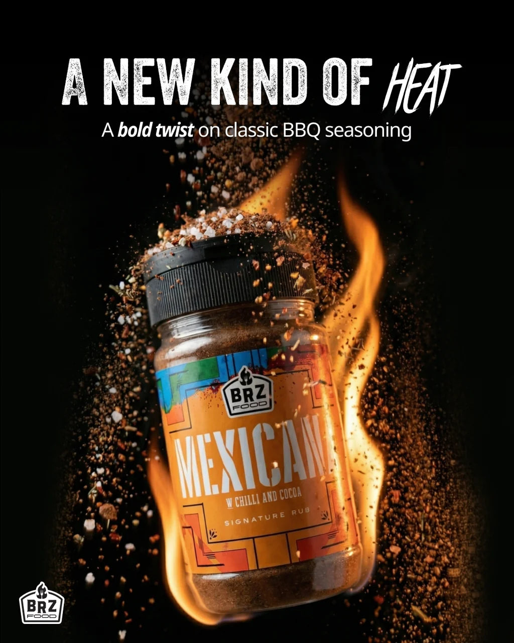 BRZ Food Mexicana Mexican Seasoning Rub with grilled brisket, chicken, vegetables and corn showcasing authentic Mexican inspired barbecue flavour.
