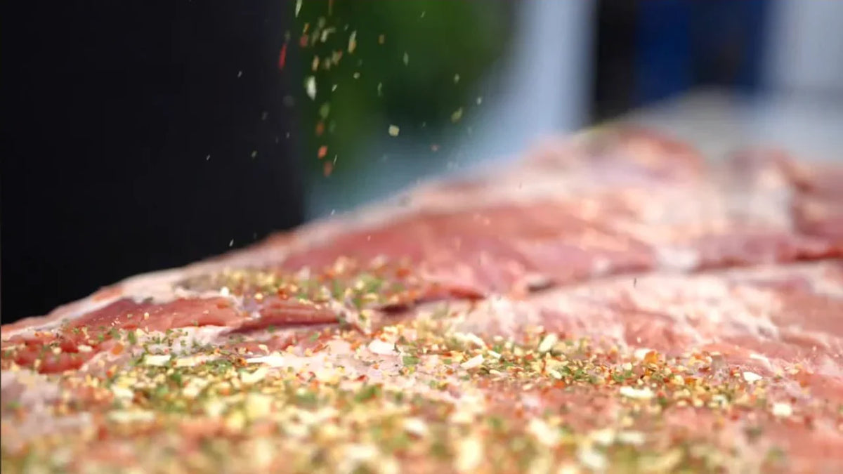 The seasoning. Gringo herb flakes sprinkled over pork belly in Adriano's recipe