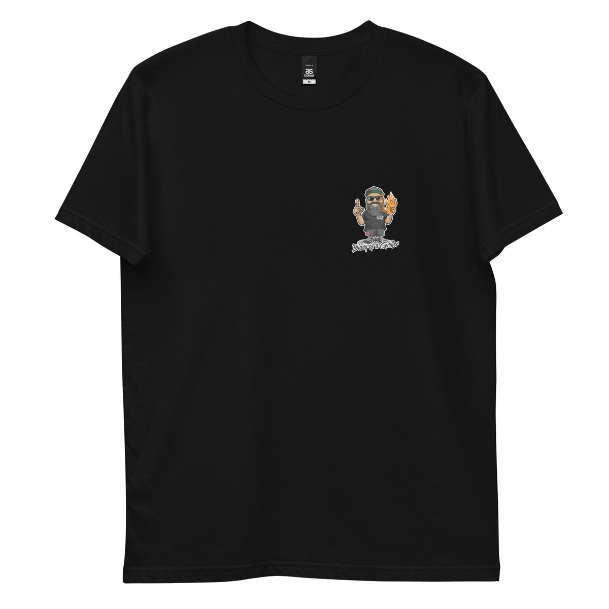 Front of the same tee laid flat, with the pig badge shrunk onto the left chest